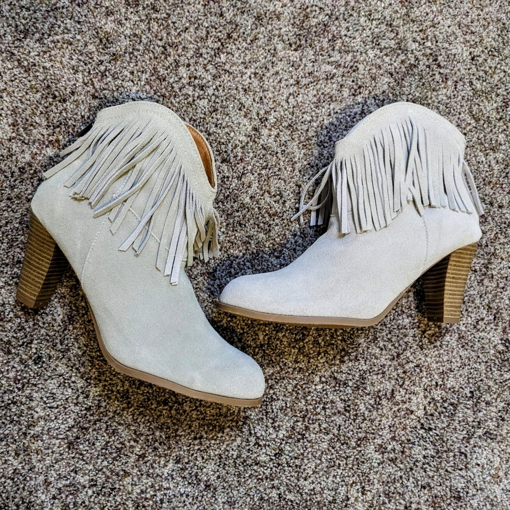 Light Grey Fringe Booties